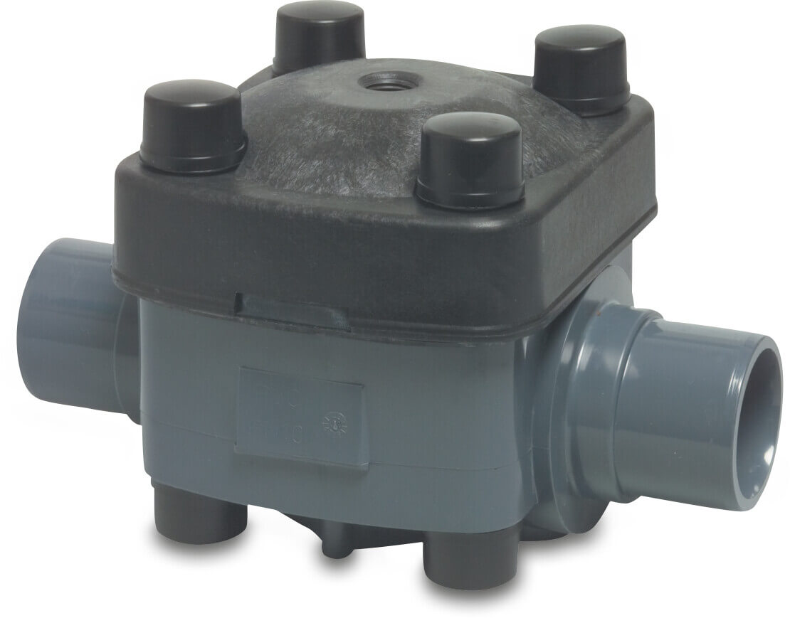 Praher Membranschieber Pneumatisch PVC-U 40 mm Klebestutzen 6bar DN32 Grau Typ T4